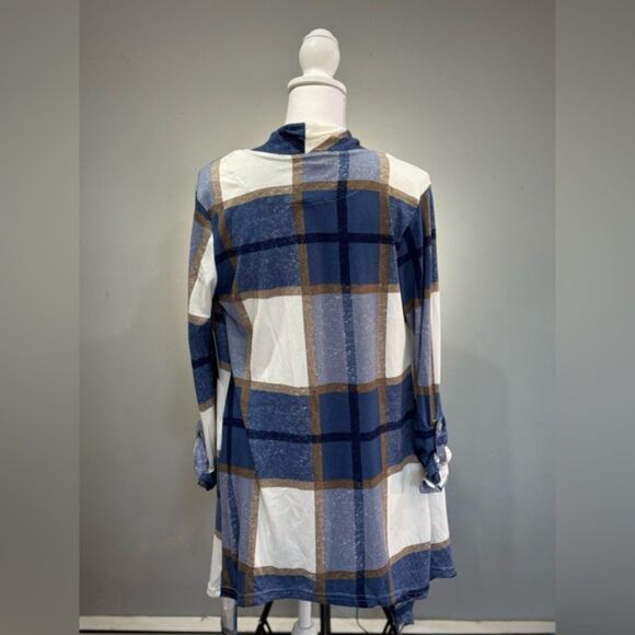 SALE! Blue New York Laundry Plaid Open Front Top Size M NWT - Picture 2 of 7